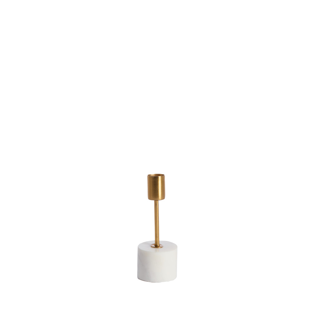 Candle stick Ø5x14 cm PEGU marble white+gold