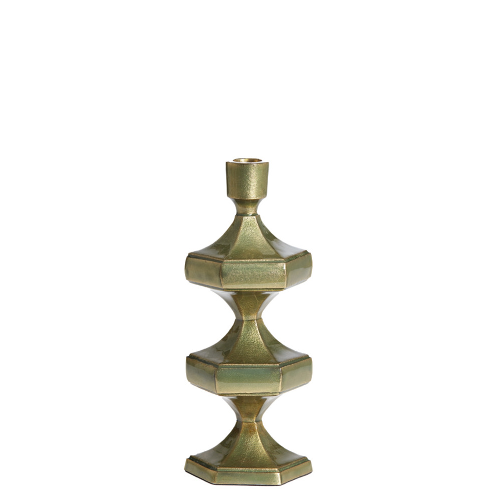 Candle stick 10x9x25 cm WAMBIRI shiny green gold