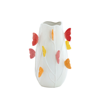 Vase deco 22,5x21x32 cm BORBOLETA ceramics white+pink+yellow