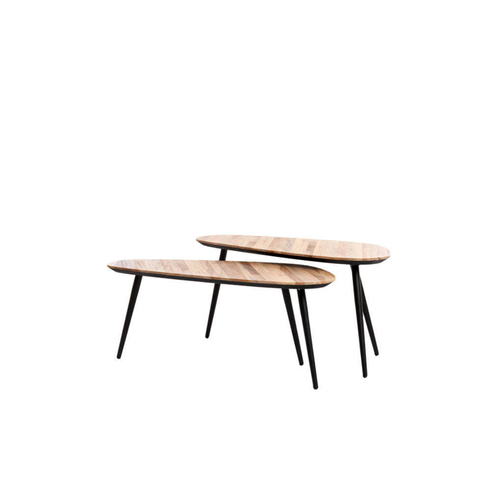 Coffee table S/2 84x39x34+84x39x39 cm VIEJO wood natural+blk