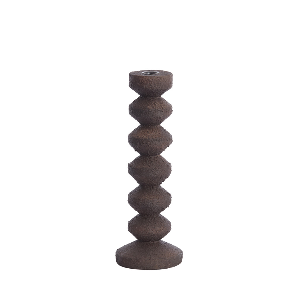 Candle stick Ø12x37 cm ALVEZO wood relief brown