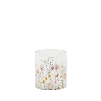 Tealight Ø11,5x13 cm FIORI glass clear+multi