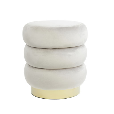 Pouf Ø40x45 cm KIMI velvet light grey+gold