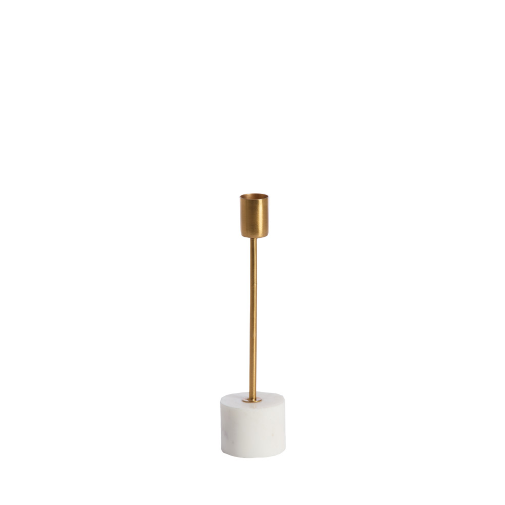 Candle stick Ø5x21,5 cm PEGU marble white+gold