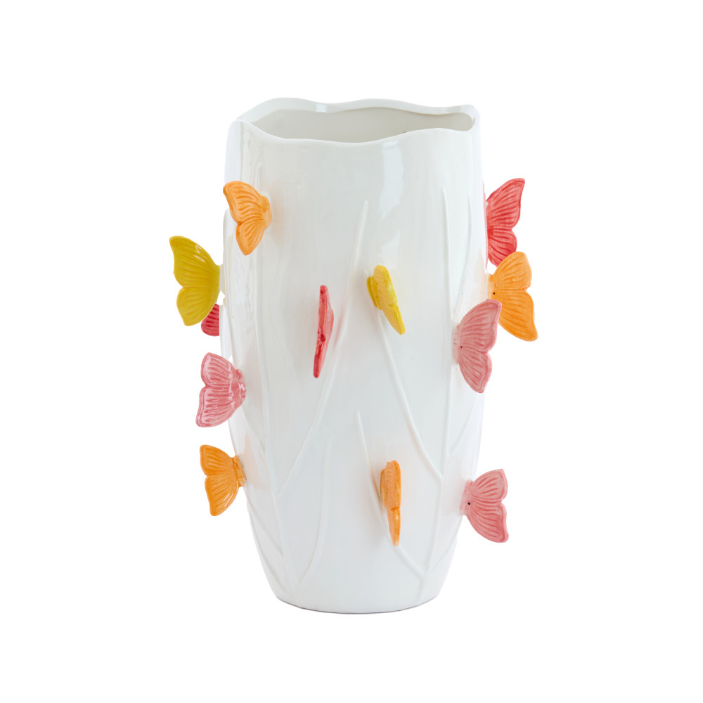 Vase deco Ø26,5x35 cm BORBOLETA ceramics white+pink+yellow