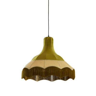 Hanging lamp Ø60x53 cm MIZIA velvet green+webbing natural