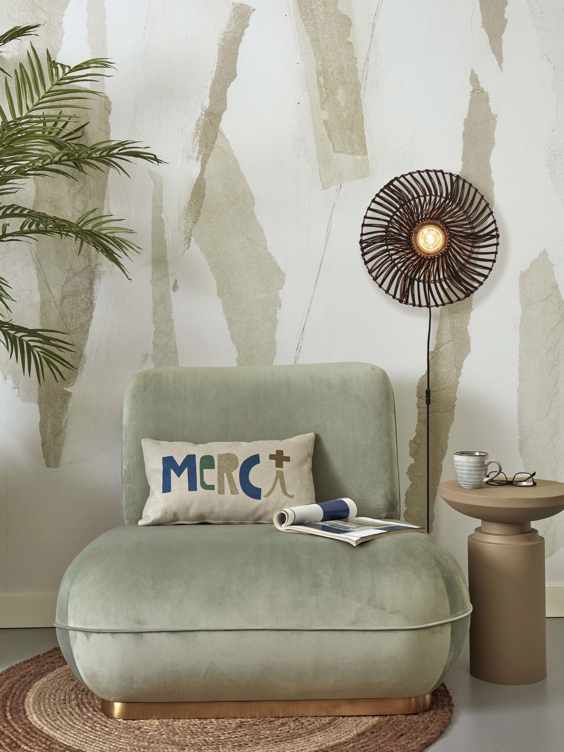 Wall lamp Zanzibar S rattan/flat dia.40xh.12cm, black