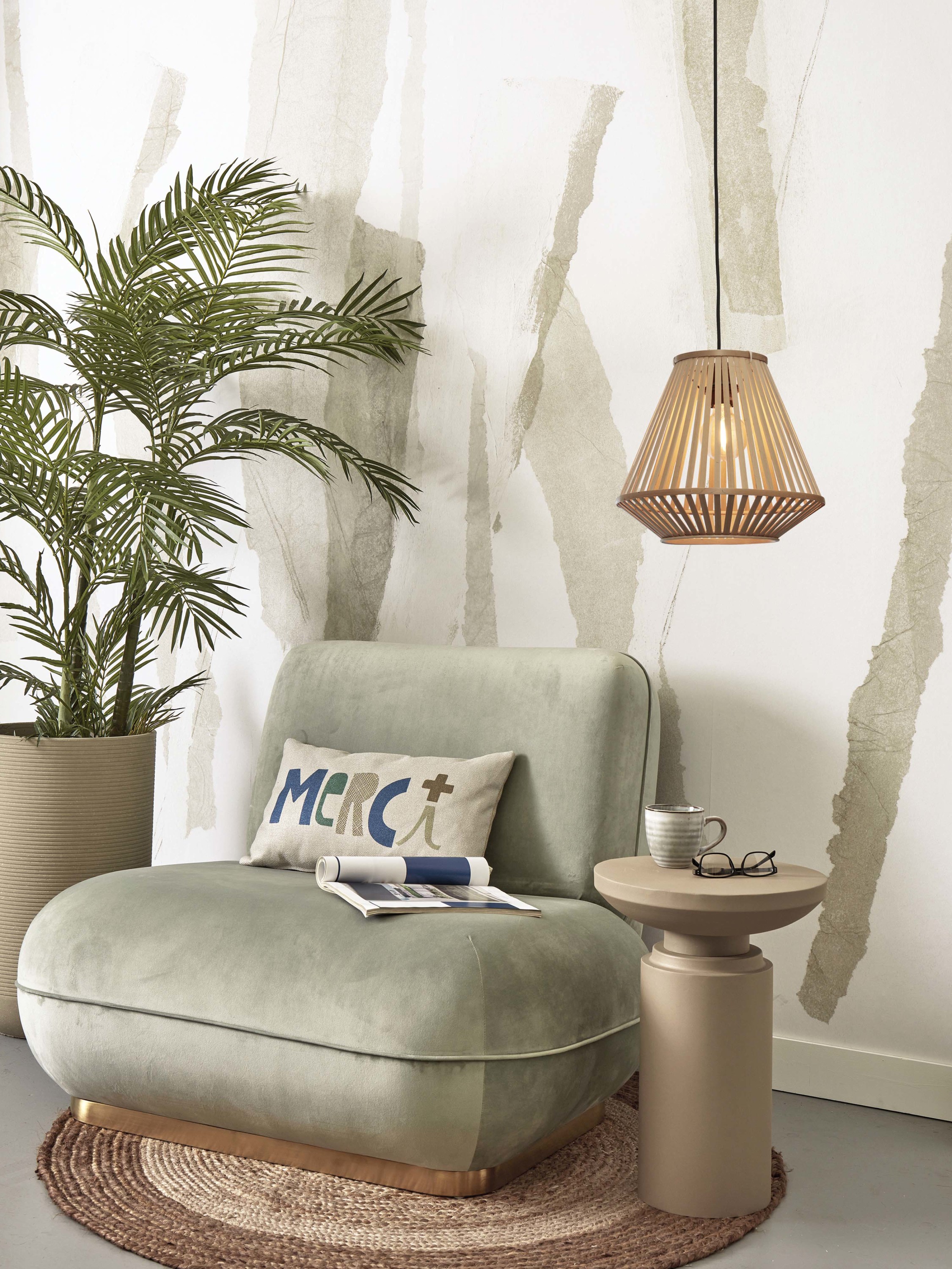 Hanging lamp Merapi bamboo/diamond 30xh.30cm, natural