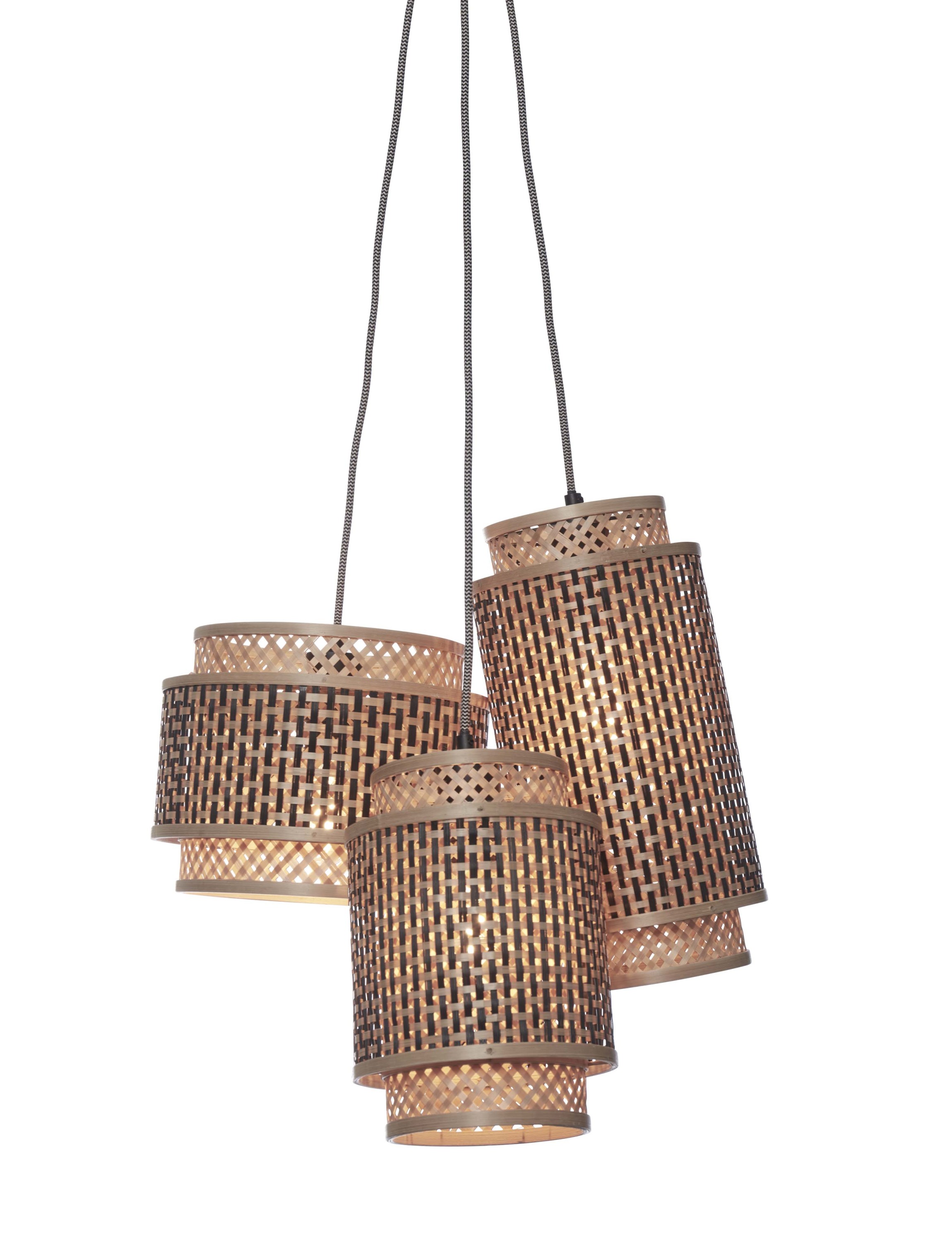 Hanging lamp Bhutan bamboo/3-shades mix h.20-25-35cm bl/natural