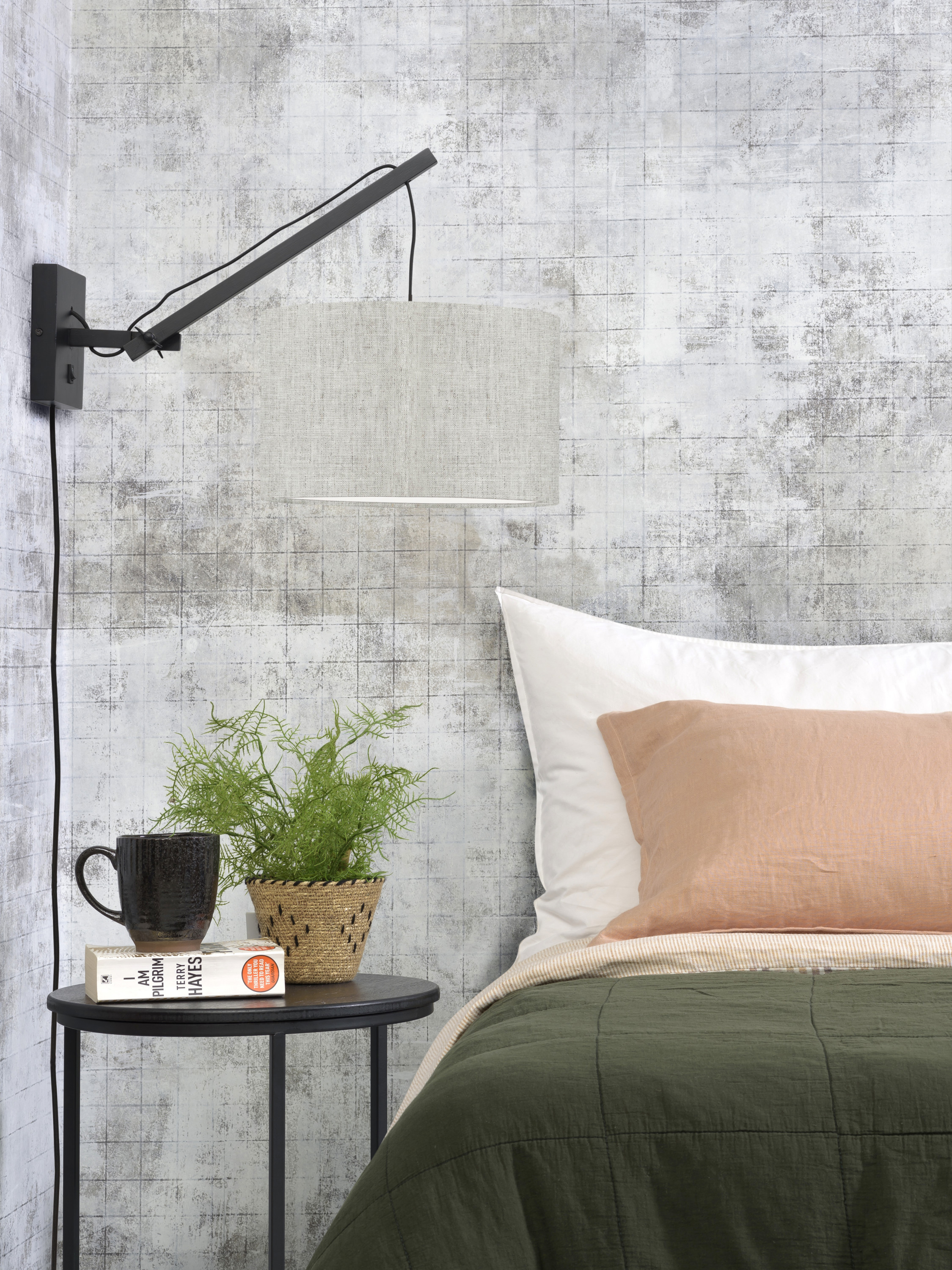 Wall lamp Andes bamboo black/shade 32x20cm ecolin. light, S