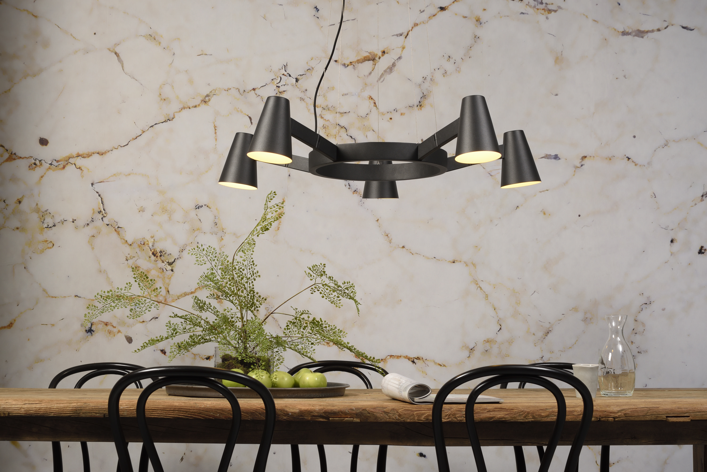 Chandelier iron Biarritz 5-arm round dia.100xh.16cm adjustable, black