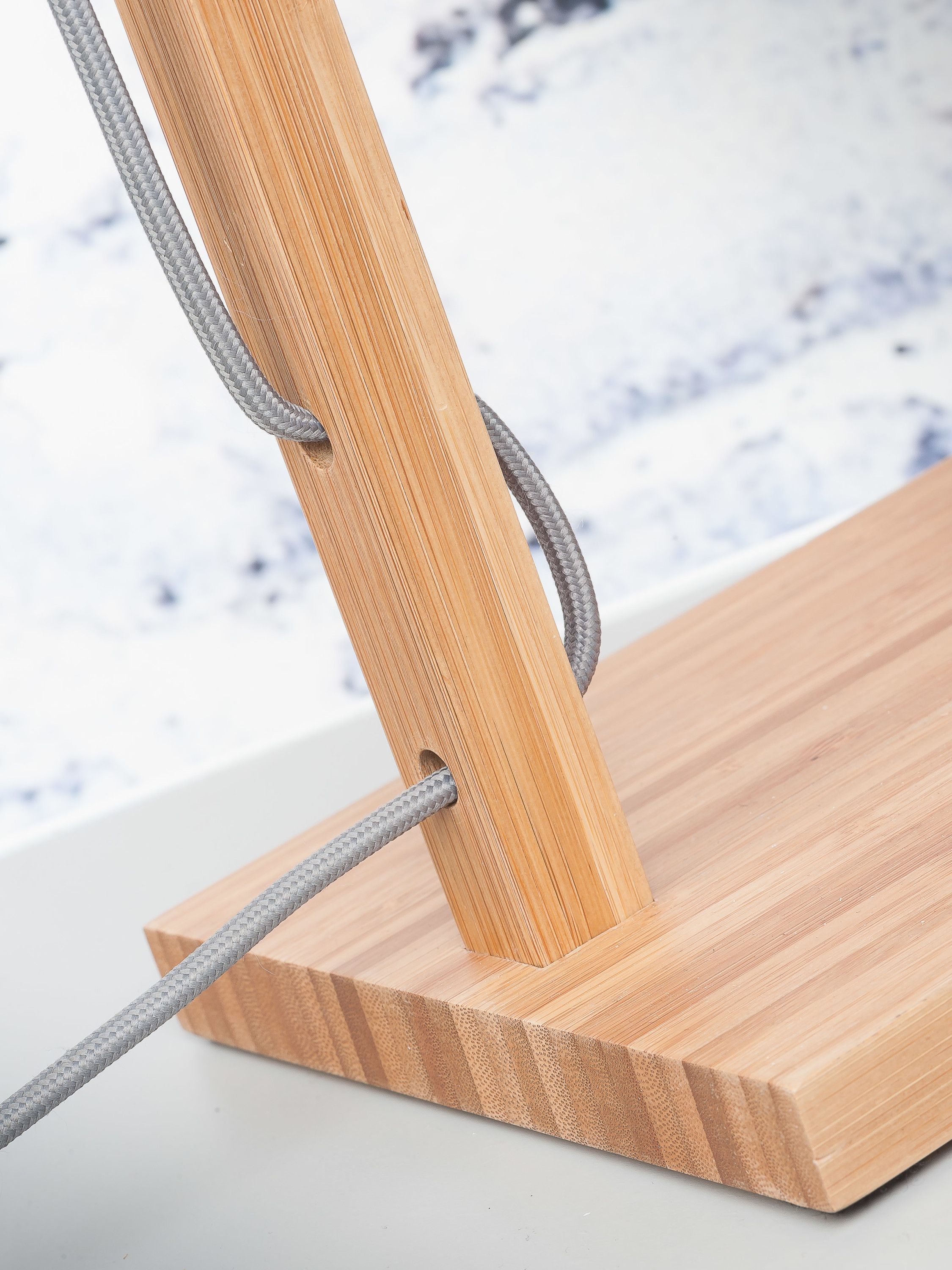 Table lamp Himalaya bamboo h.47cm/shade 18x15cm eco linen, blue denim