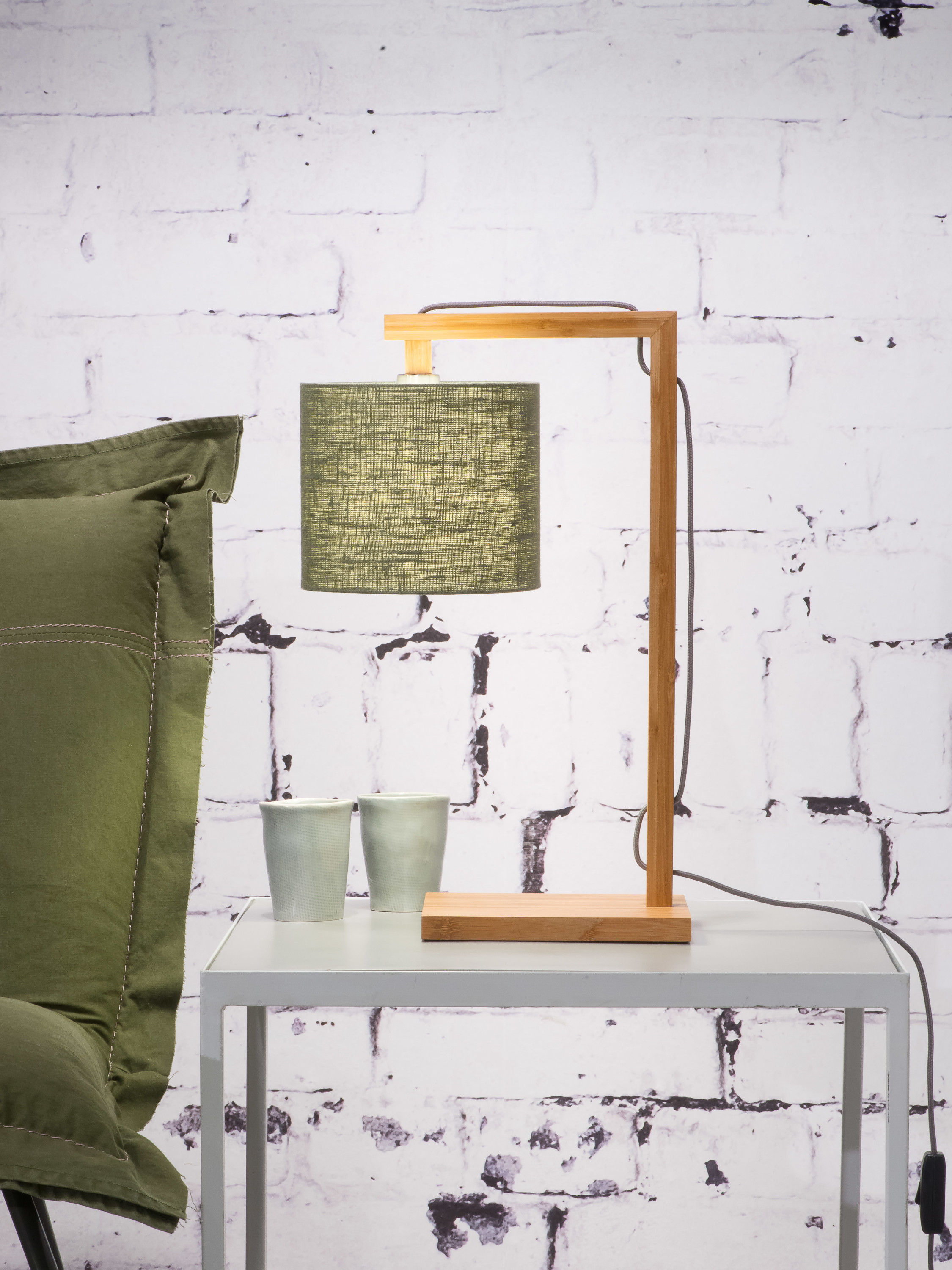 Table lamp Himalaya bamboo h.47cm/shade 18x15cm eco linen, green forest