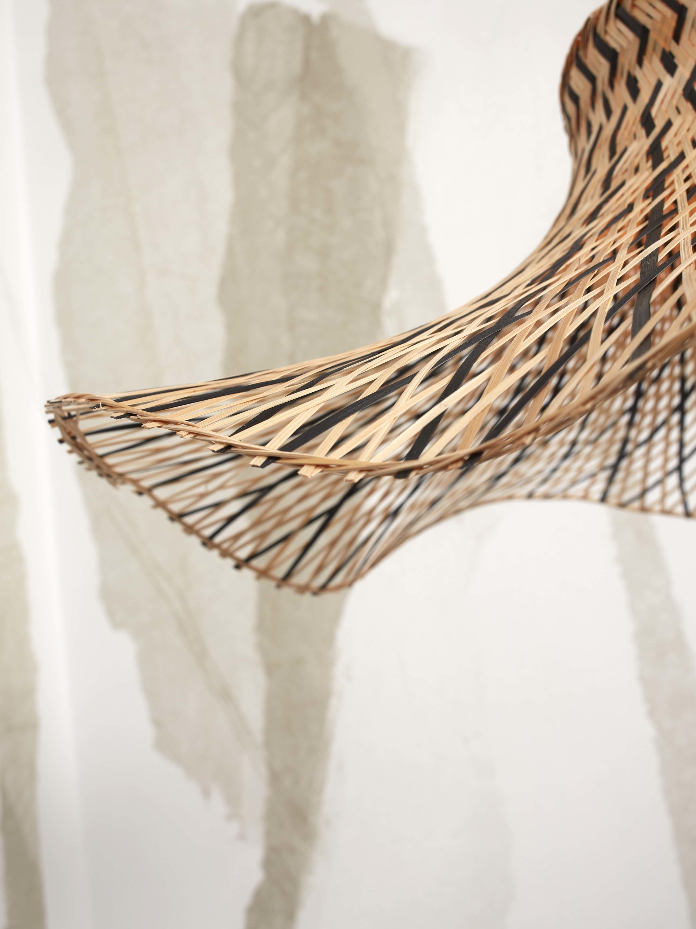 Ceiling lamp Ibiza bamboo wavy dia.50xh.15cm black/natural, S