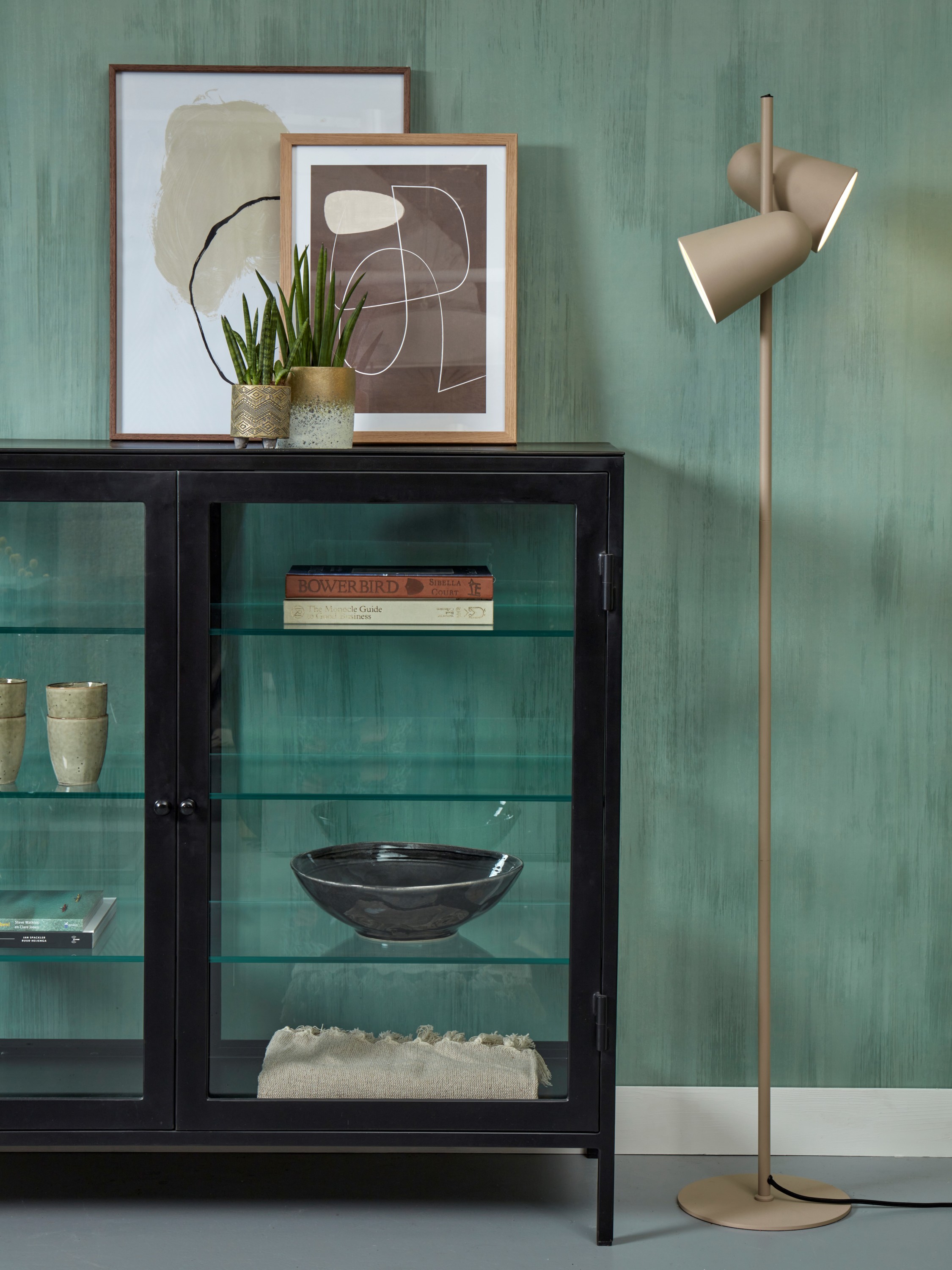 Floor lamp iron Salamanca 2-shade h.145x28cm/shade 16x12cm, sand