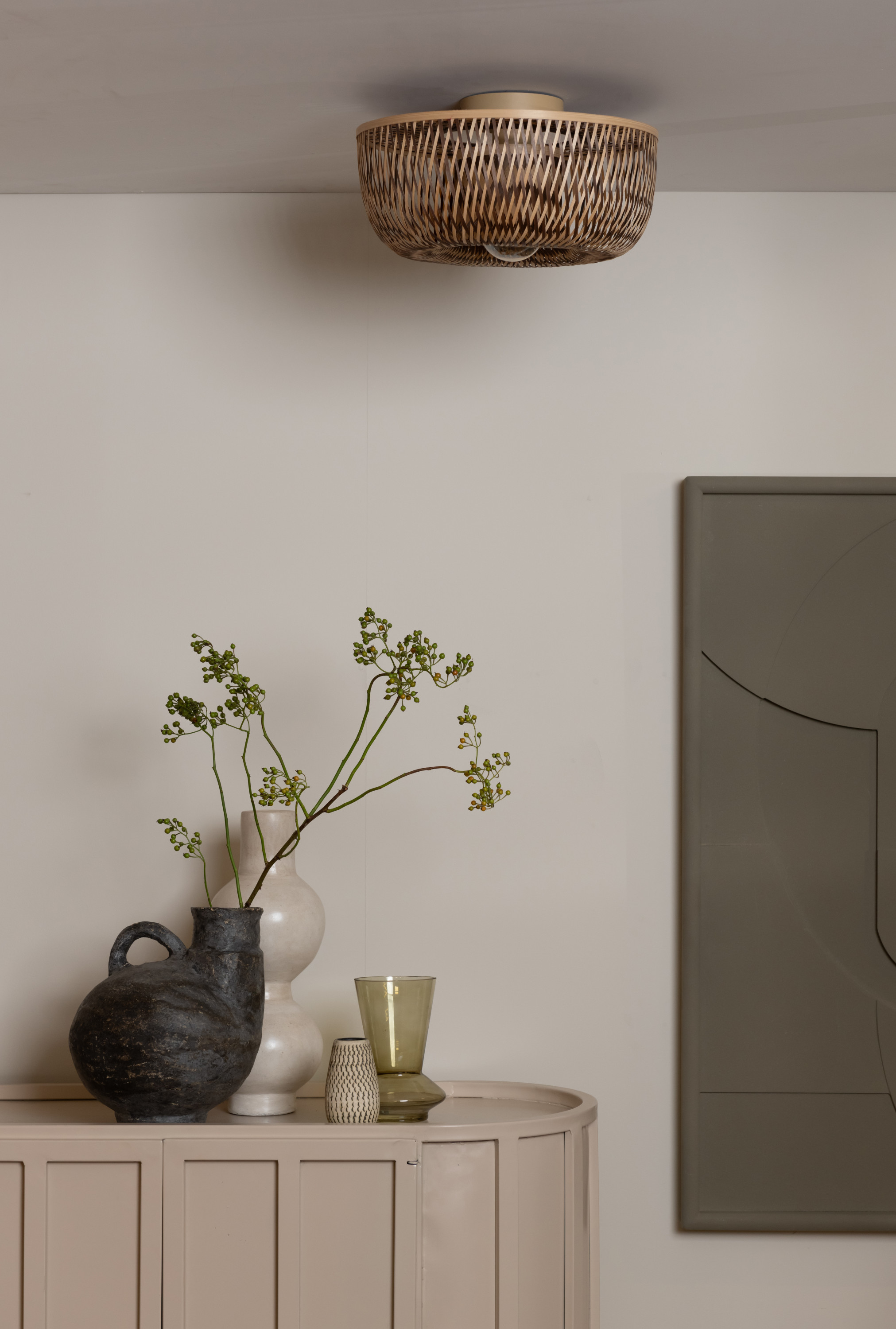 Ceiling lamp Barbados halfround shade Ø35xh.15cm natural brown