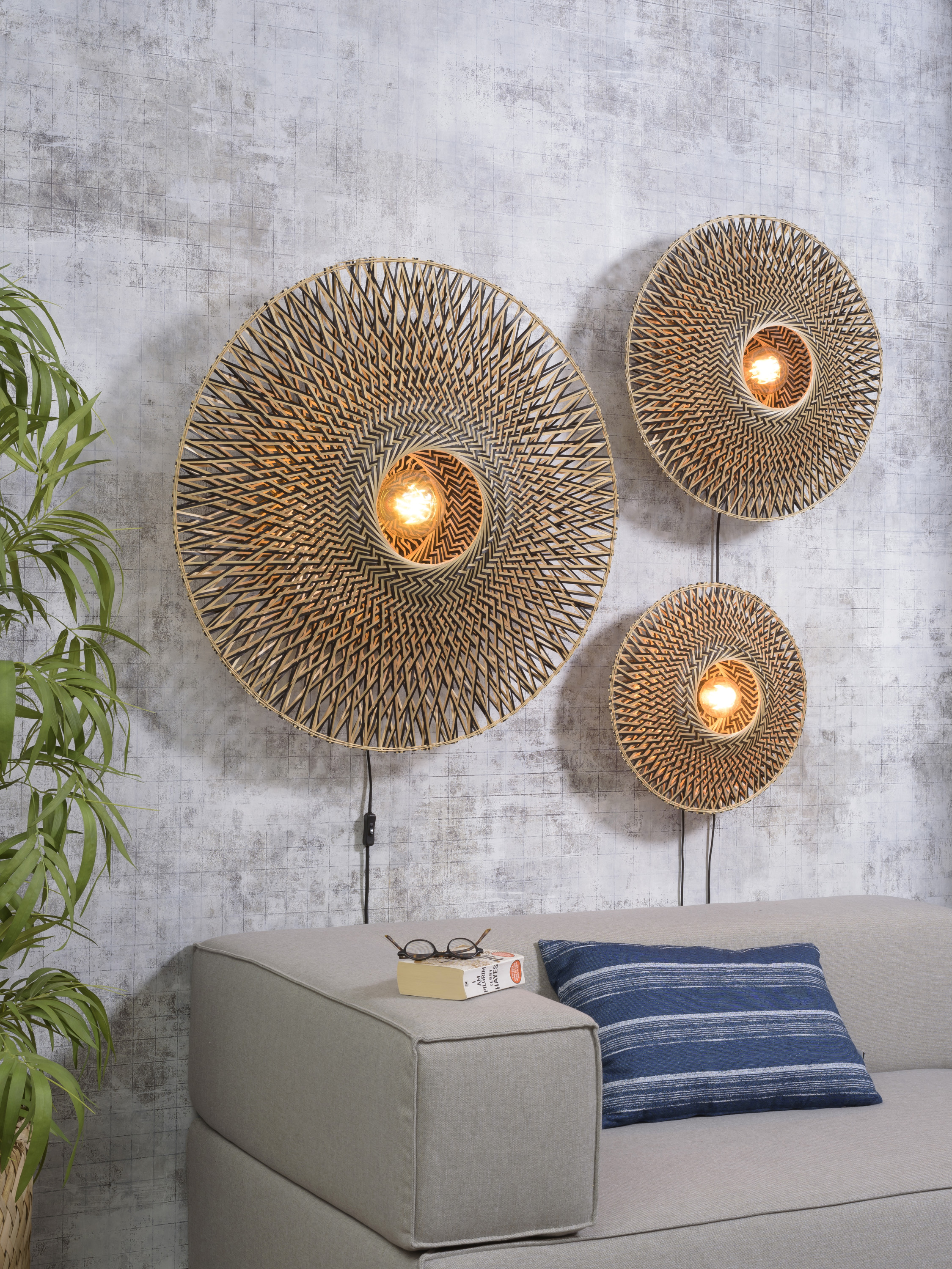 Wall lamp Bali bamboo dia.60x15cm black/natural, M
