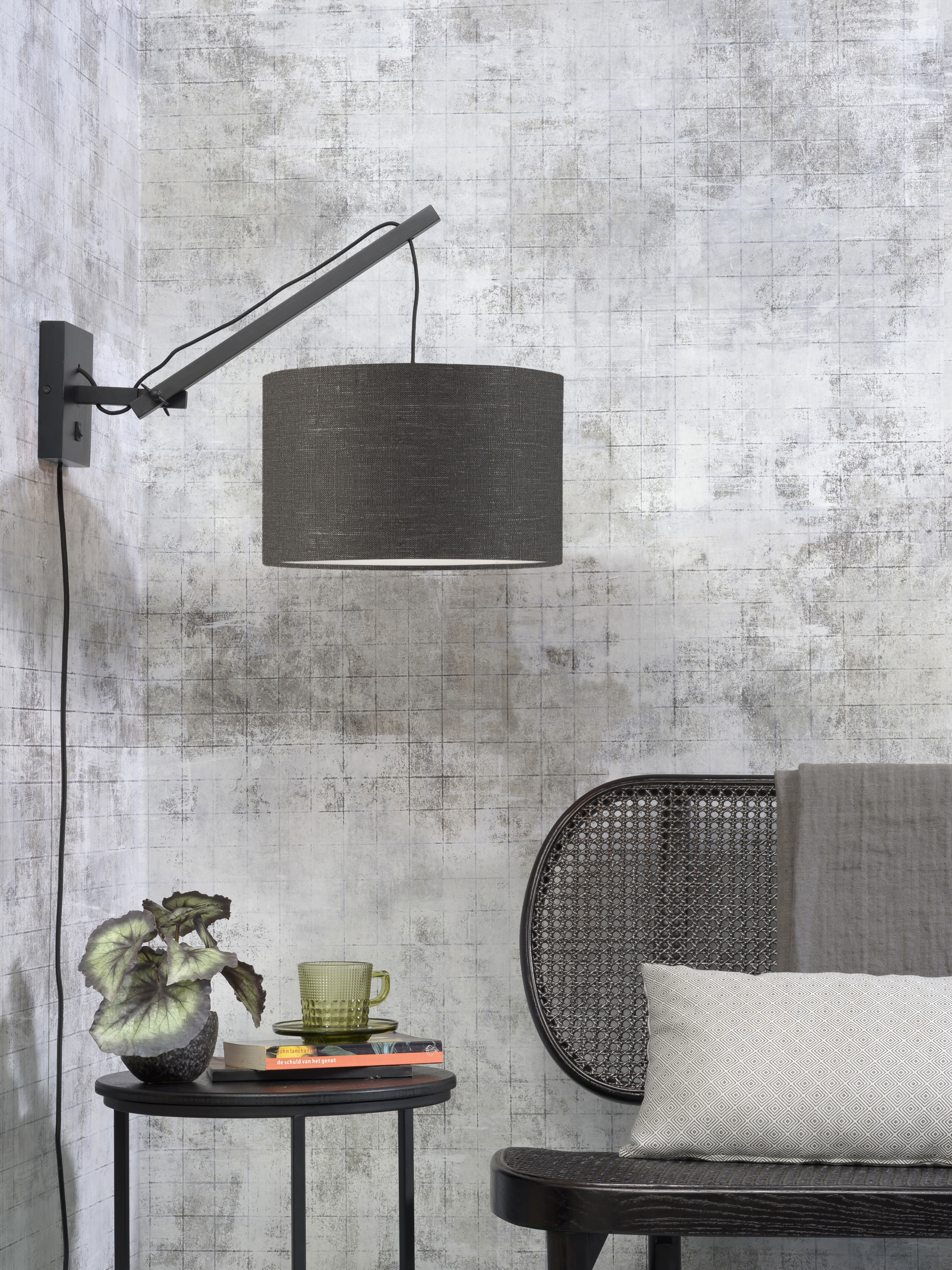 Wall lamp Andes bamboo black/shade 32x20cm ecolin. d.grey, S