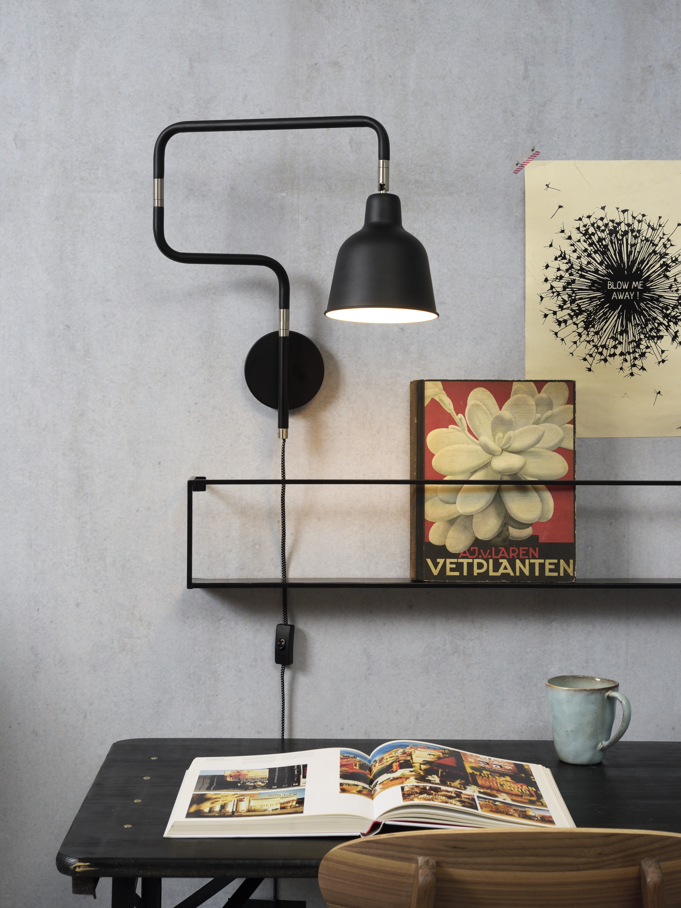 Wall lamp iron London w.44xh.40cm/shade dia.16xh.16cm, black