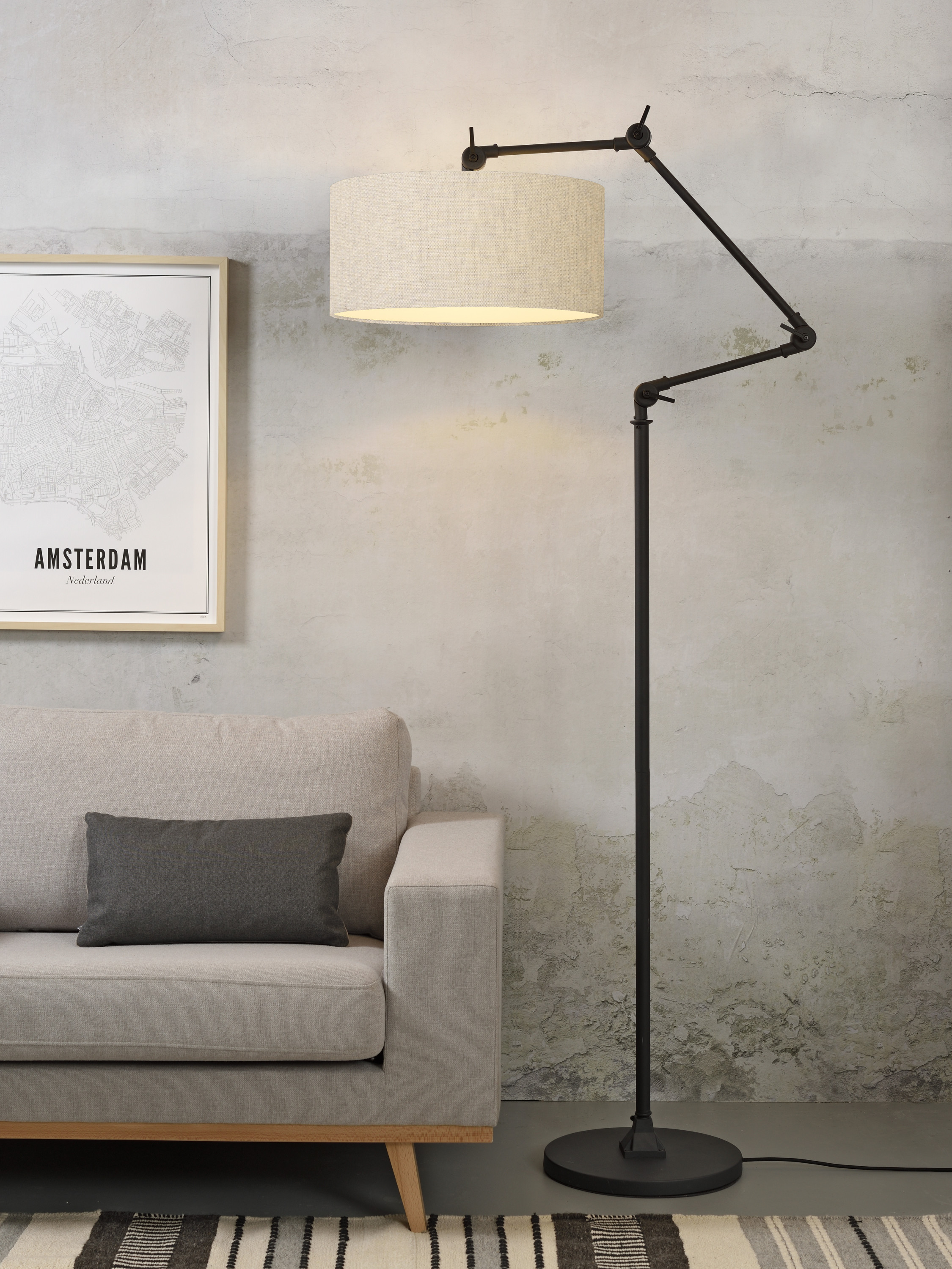 Floor lamp iron/textile Amsterdam h.190cm/shade 47x23cm, l.linen