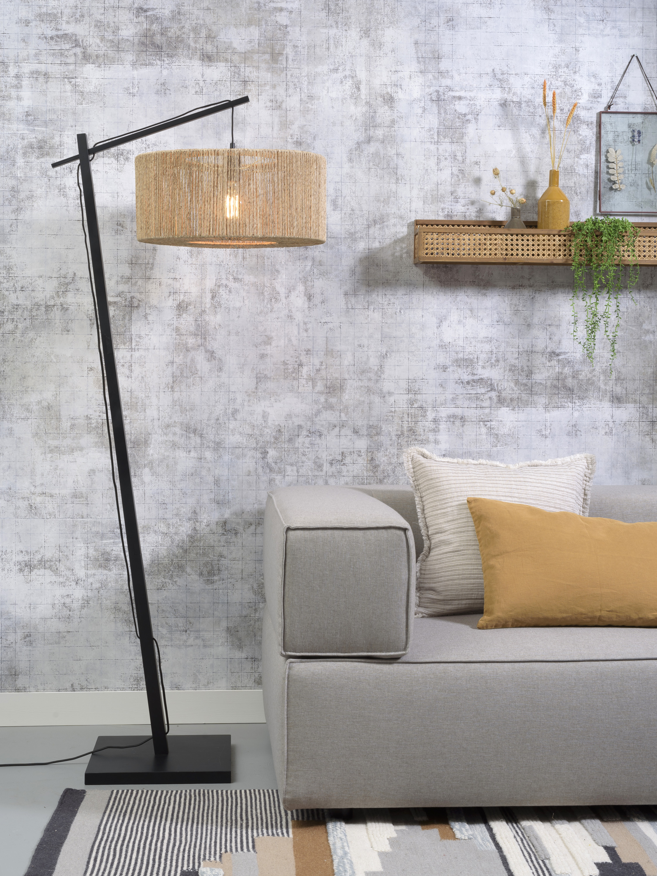 Floor lamp Iguazu bamboo black/jute h.176cm/shade 50x22cm natural S