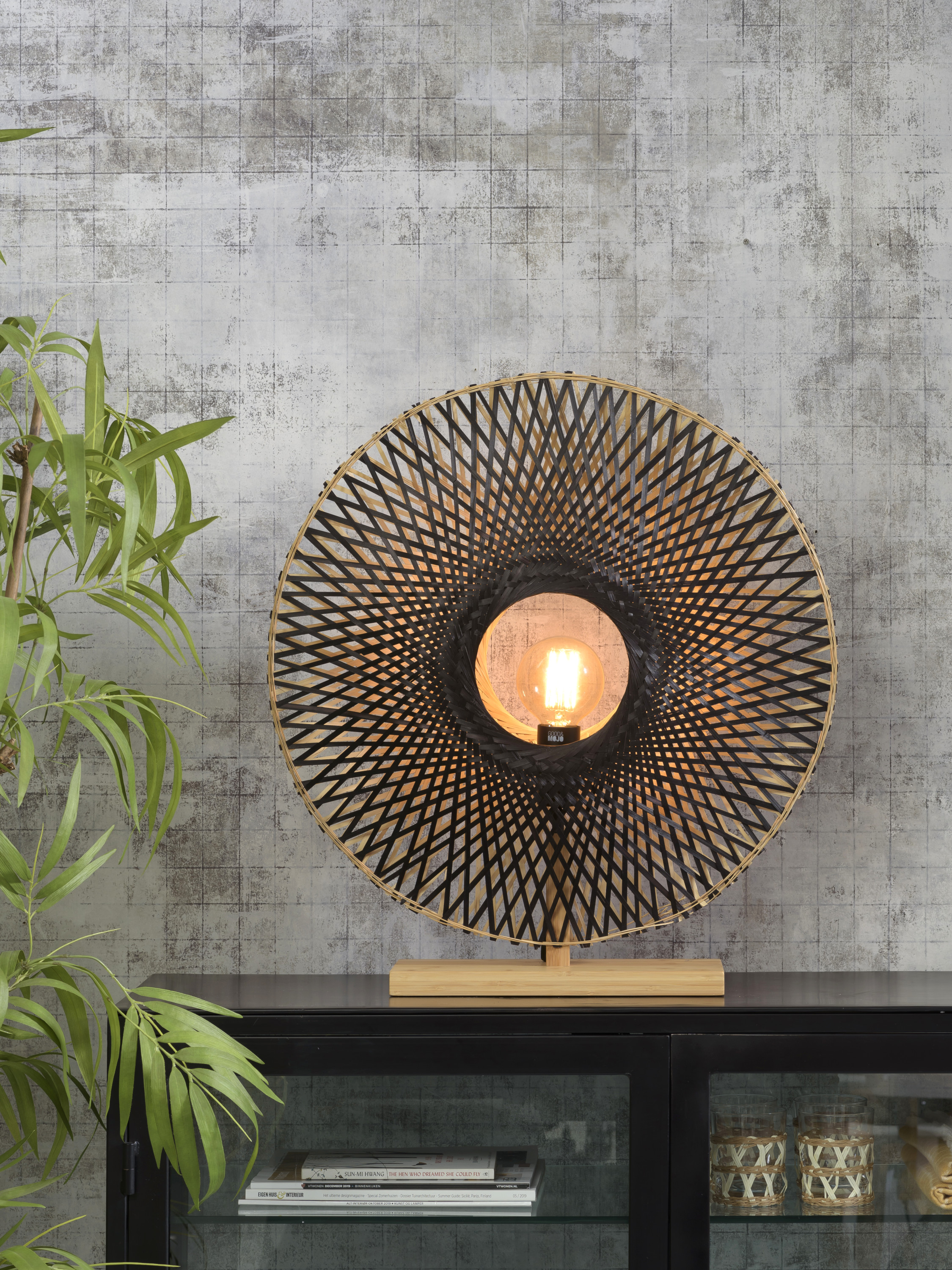 Table lamp Kalimantan bamboo vertical dia.60cm bl./nat, L