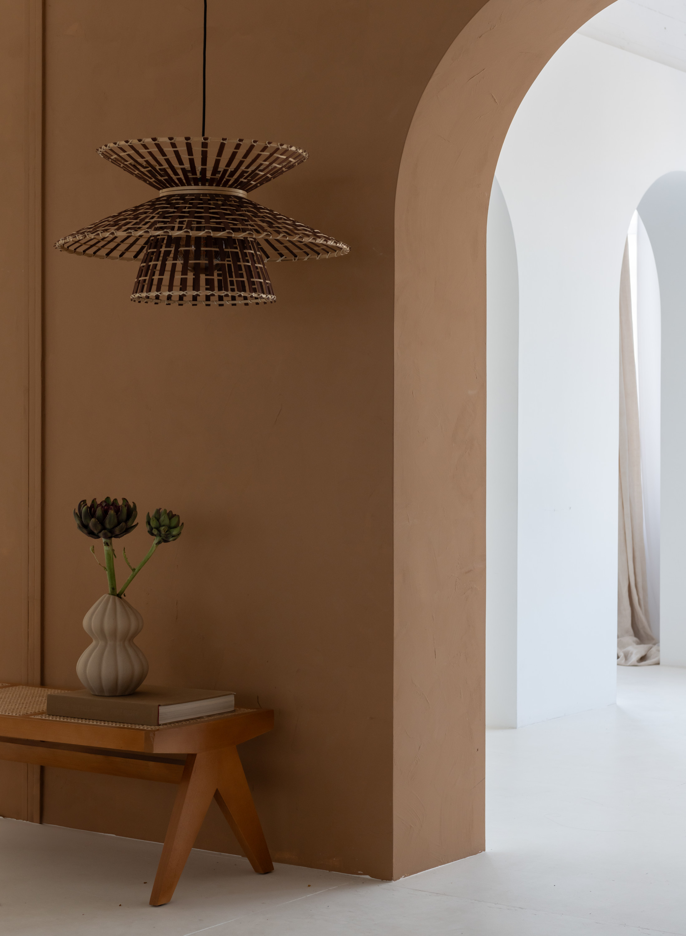 Hanging lamp Machu Picchu shade Ø57xh.27cm natural brown