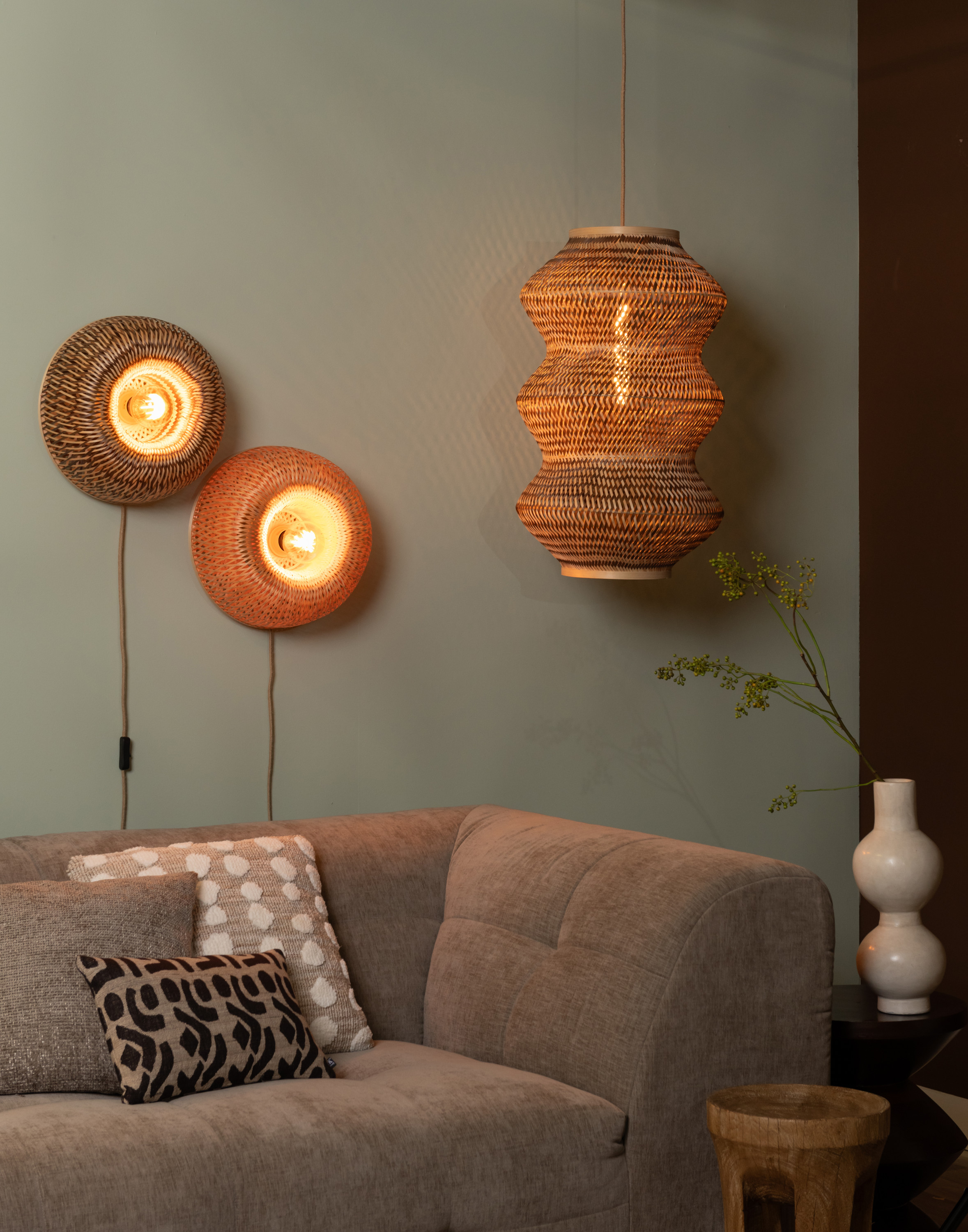 Wall lamp Barbados halfround shade Ø35xh.15cm natural brown