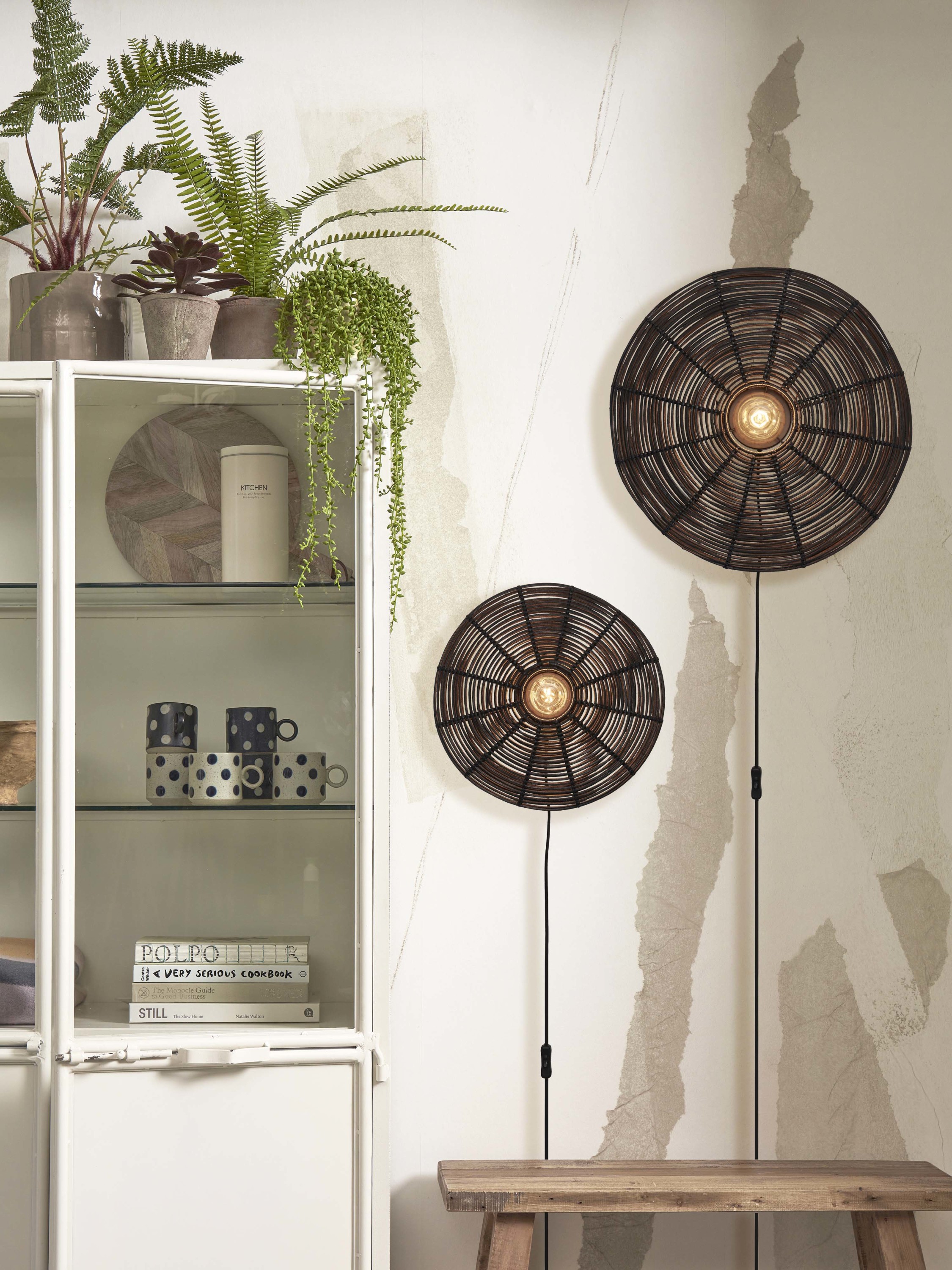 Wall lamp Tanami rattan disc L dia.55xh.14cm, black