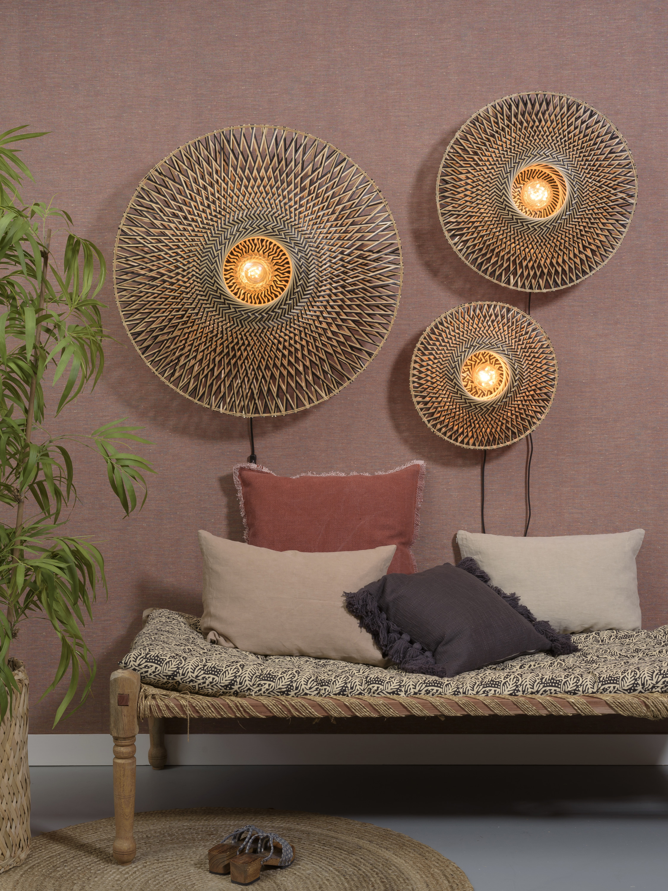 Wall lamp Bali bamboo dia.44x12cm black/natural, S