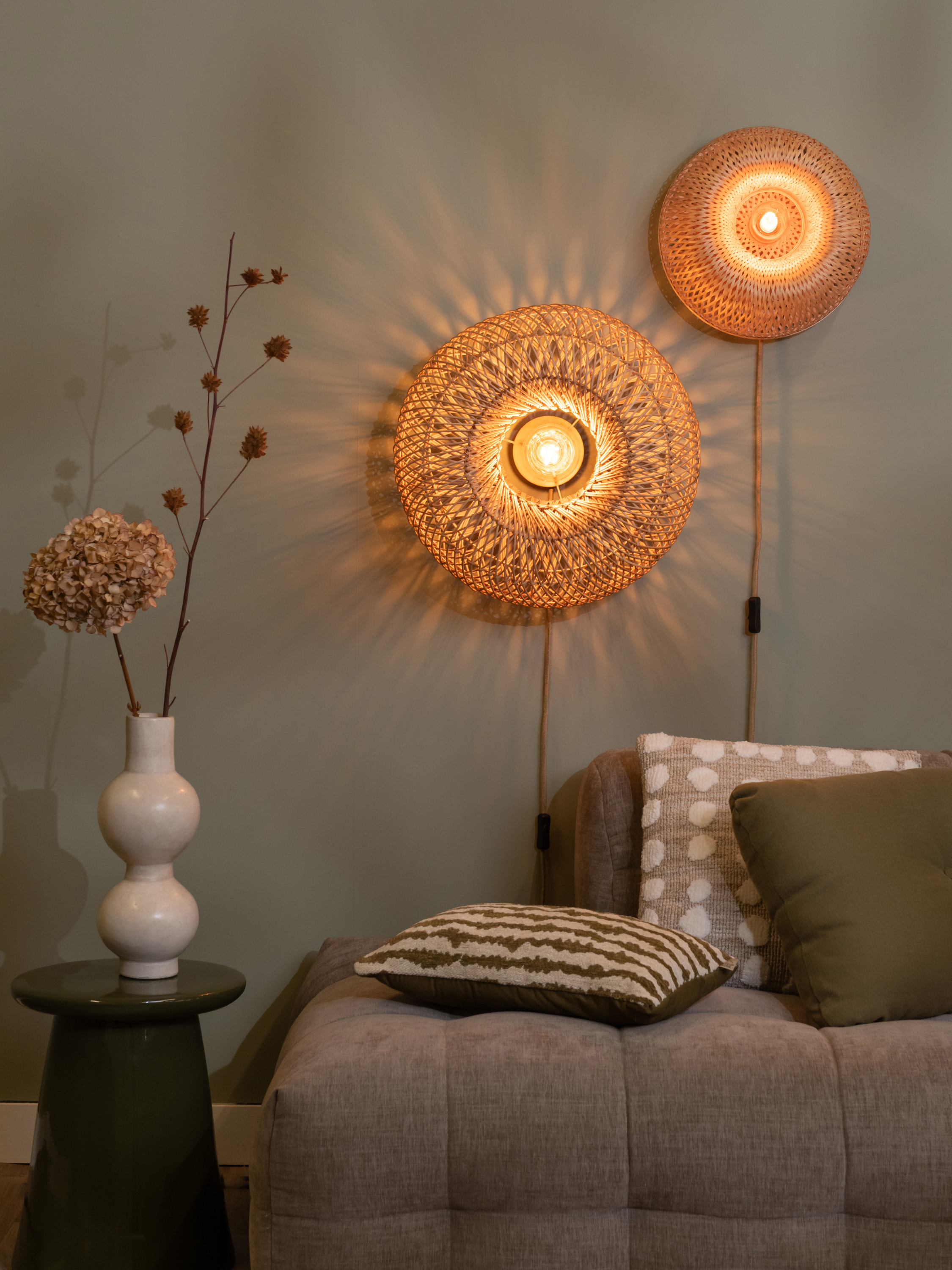 Wall lamp Barbados halfround shade Ø35xh.15cm natural