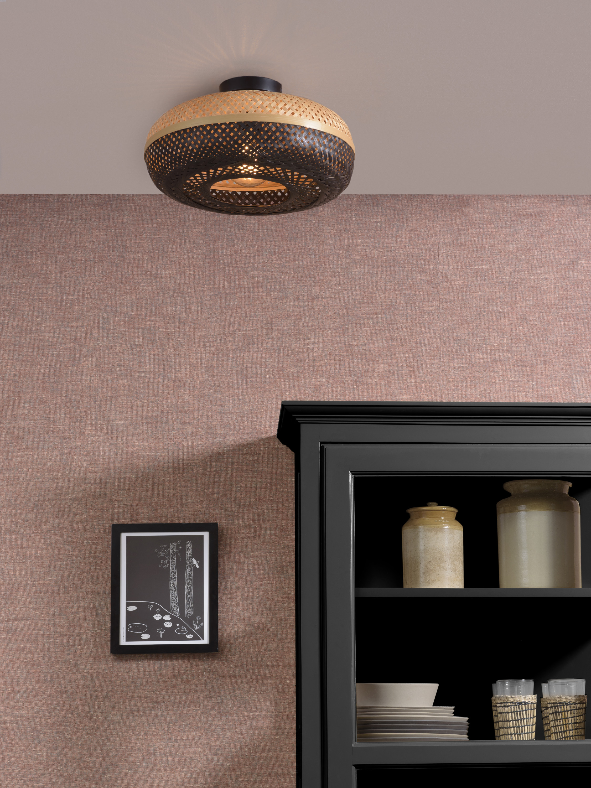 Ceiling lamp Palawan bamboo 40x15cm nat./black, S