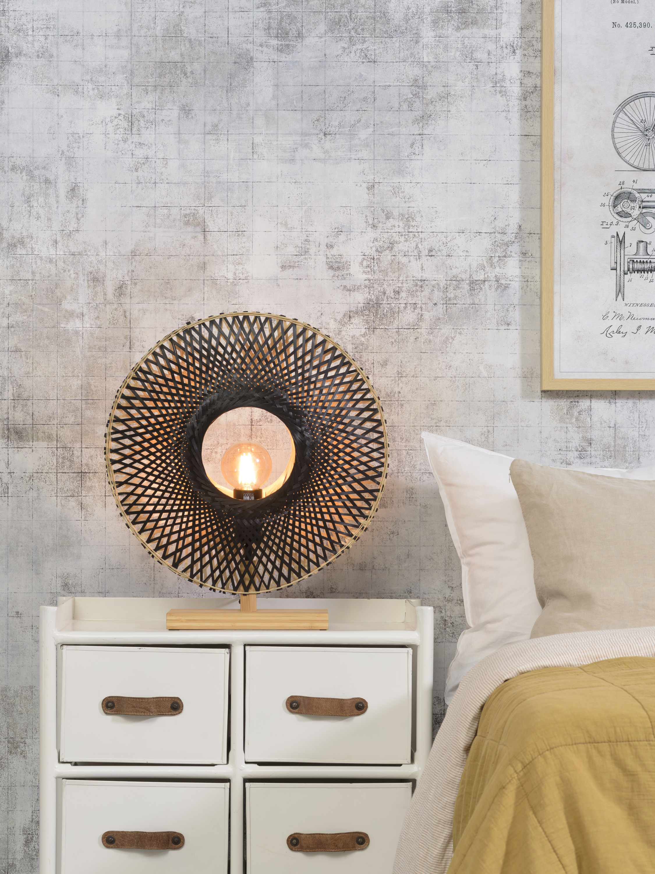 Table lamp Kalimantan bamboo vertical dia.44cm bl./nat, S