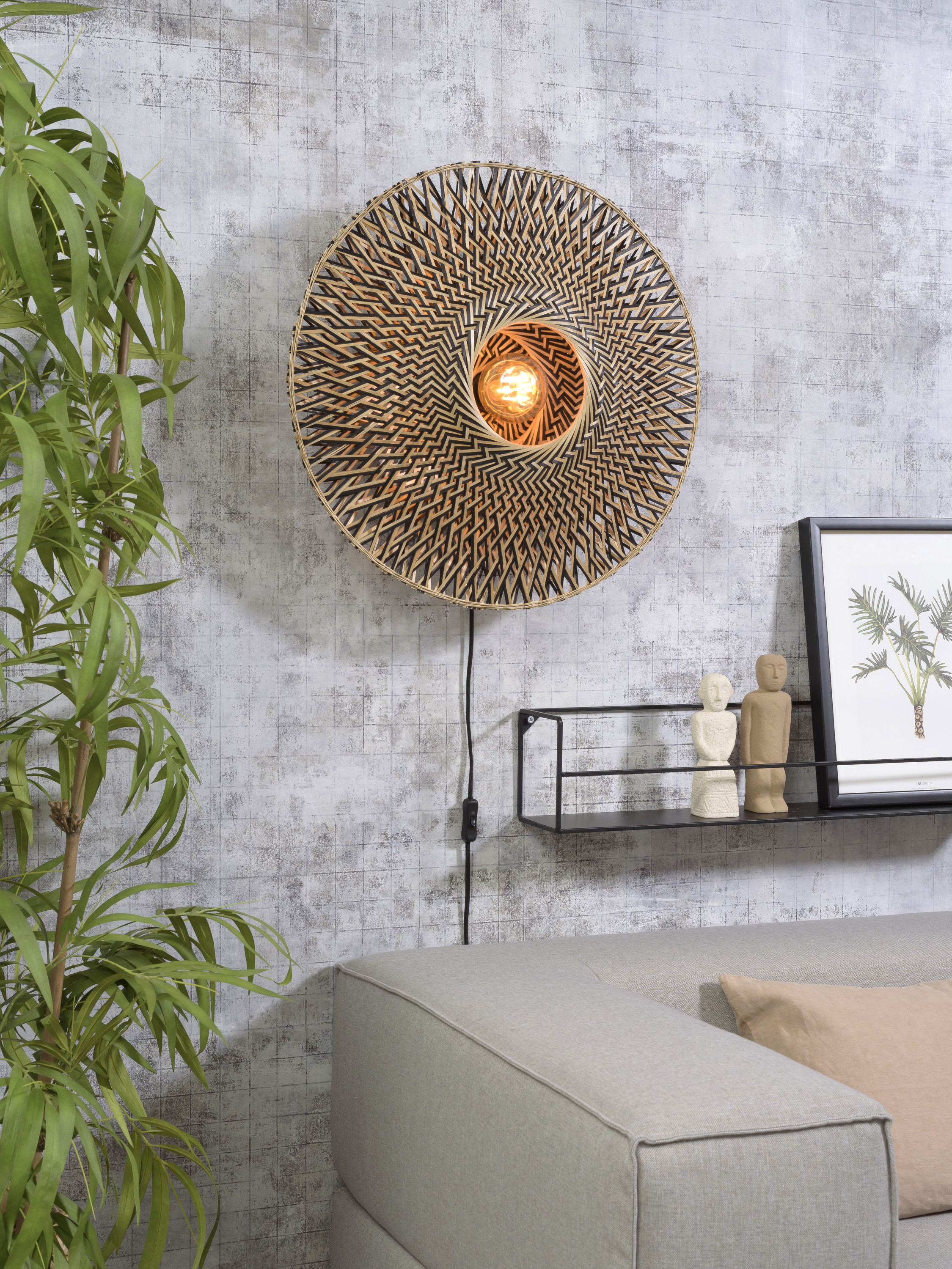 Wall lamp Bali bamboo dia.60x15cm black/natural, M