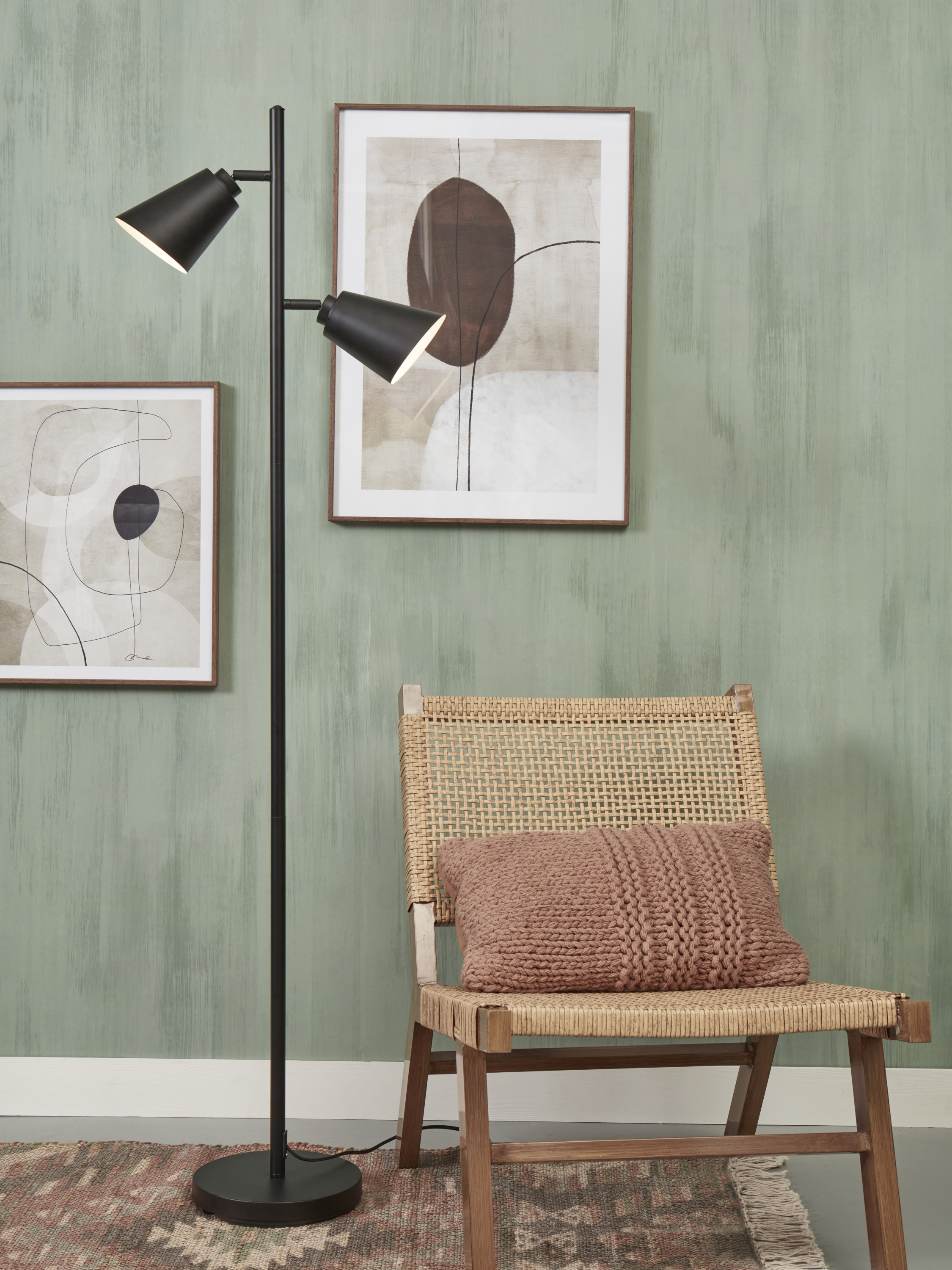 Floor lamp iron Bremen 2-shade h.162x45cm/shade 18x15cm, black