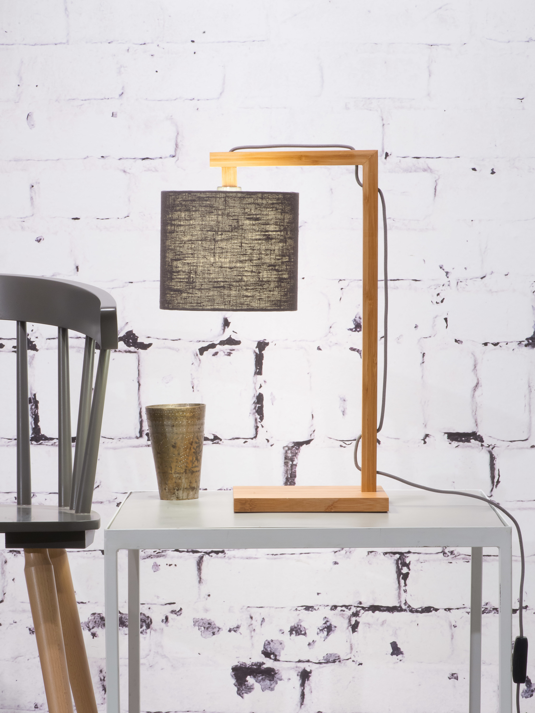 Table lamp Himalaya bamboo h.47cm/shade 18x15cm eco linen, dark grey