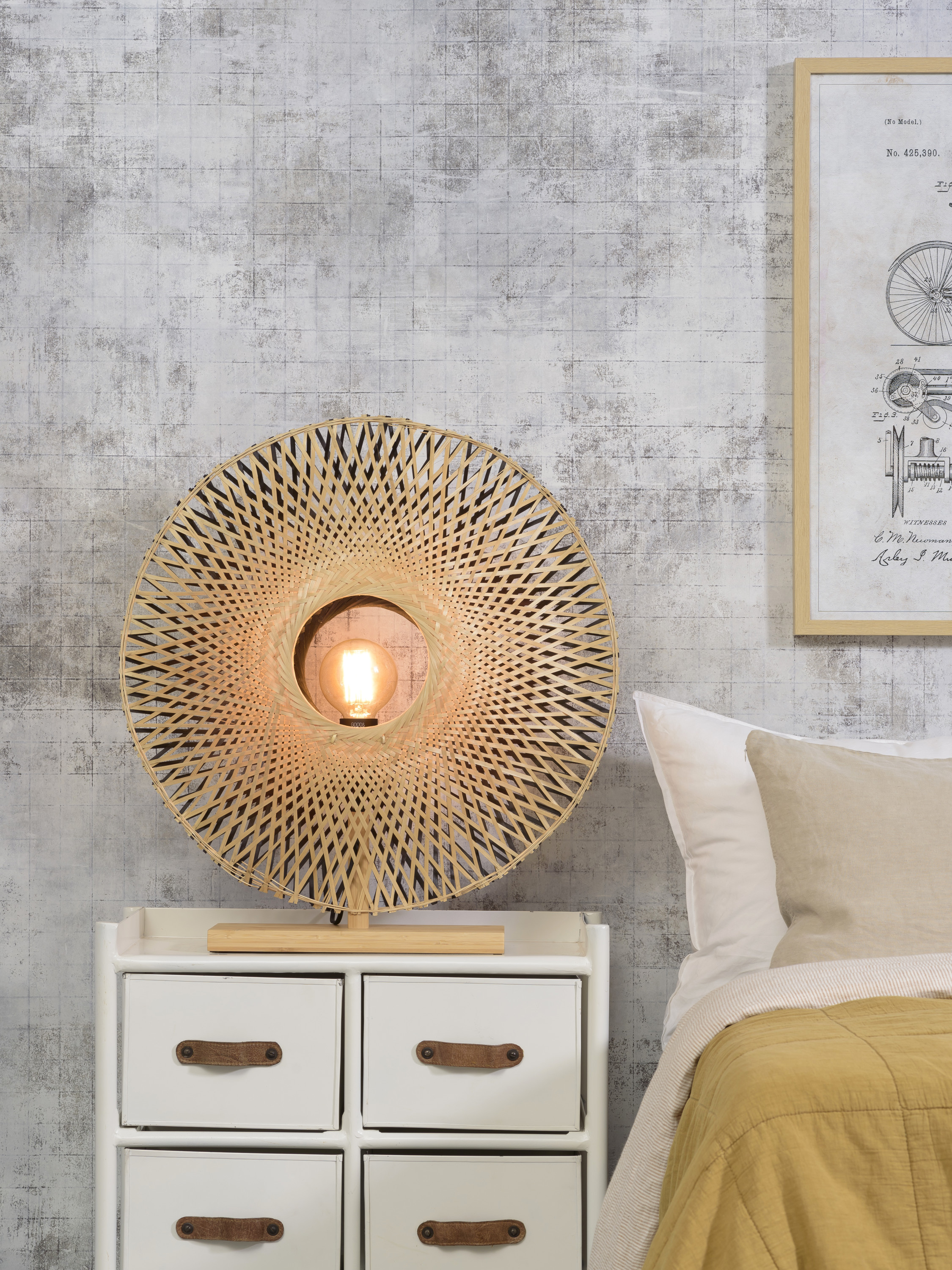 Table lamp Kalimantan bamboo vertical dia.60cm bl./nat, L