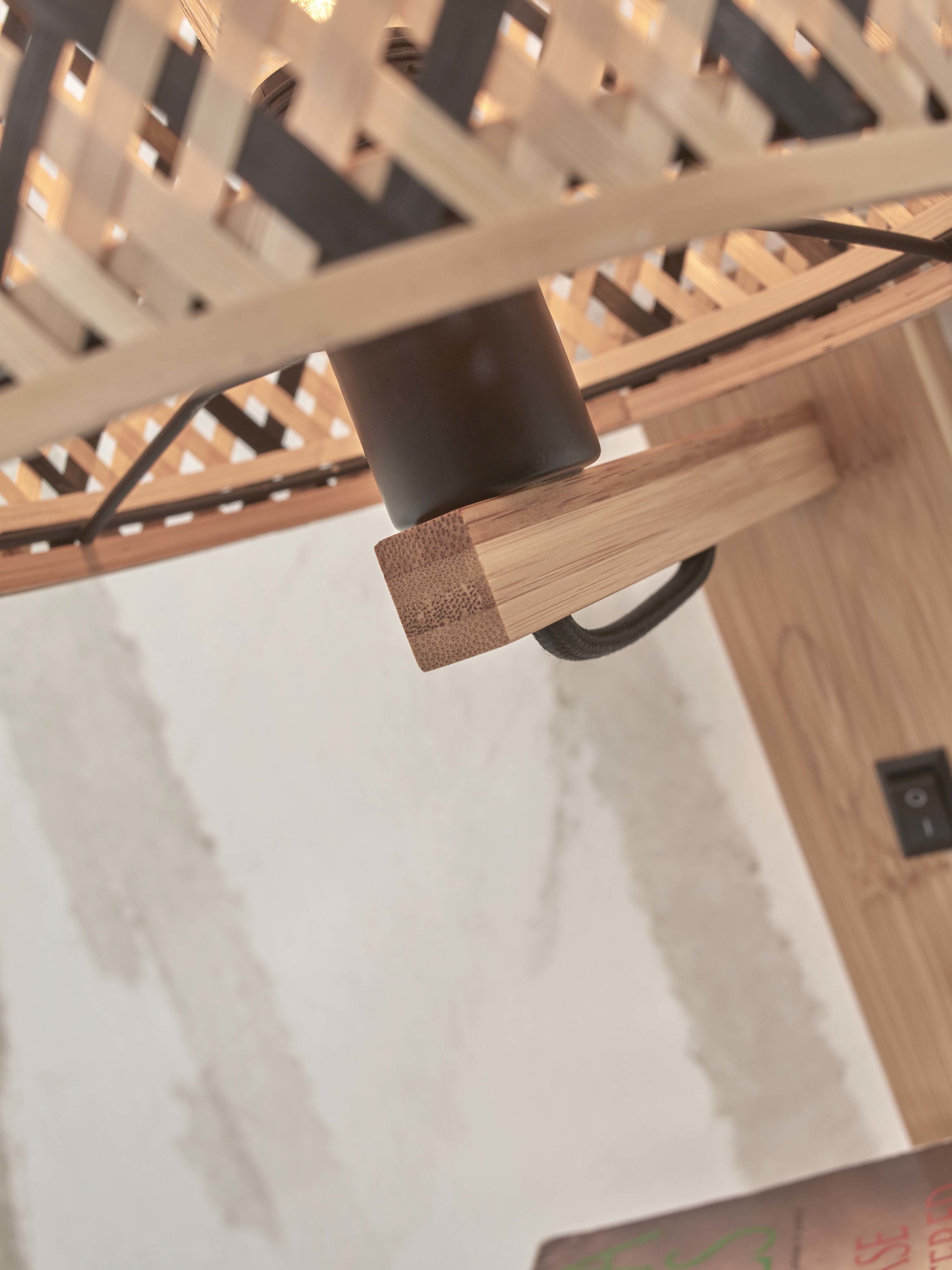 Wall lamp Java shelf bamboo nat. h.65cm/shade dia.18xh.15cm, bl/nat.