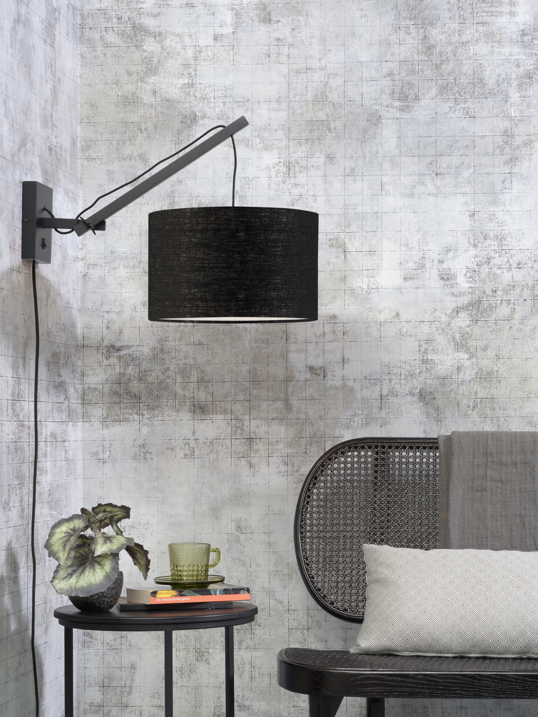 Wall lamp Andes bamboo black/shade 32x20cm ecolin. bl. S